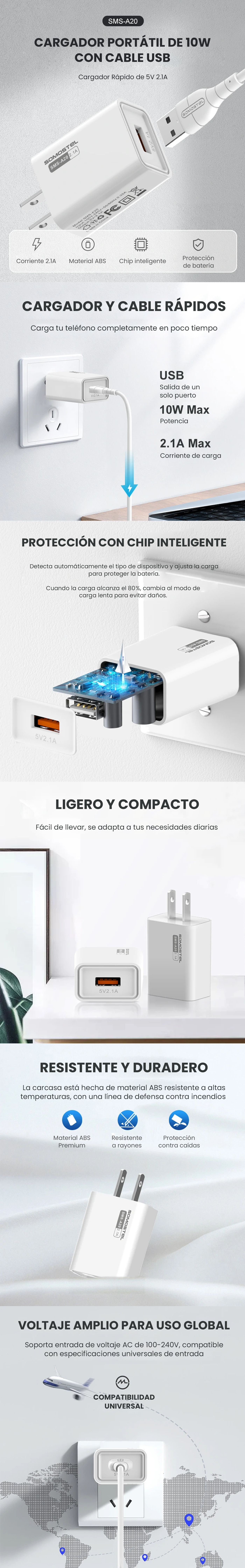Cargador de pared Somostel SMS-A20 10W Banner