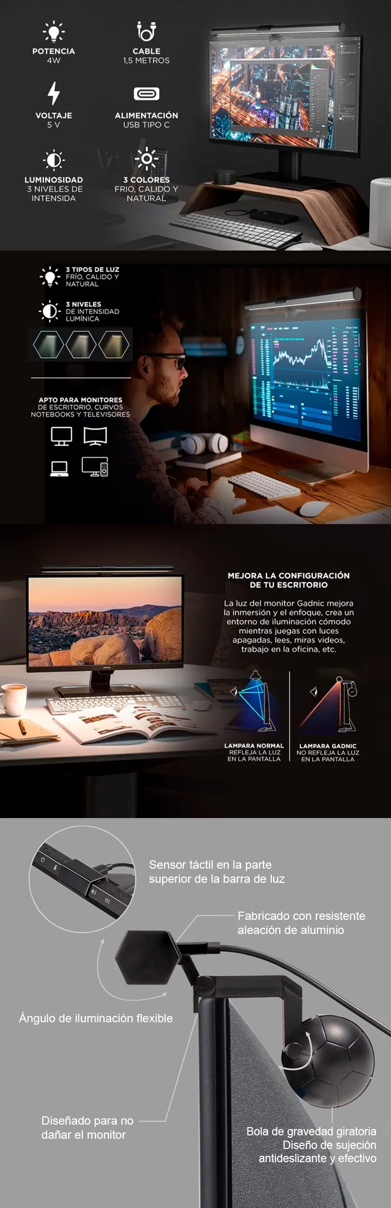 Luz Para Monitor Led Anti Luz Azul Lampara Gamer